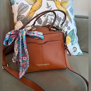 Steve Madden Brown Faux Leather Crossbody Satchel with Floral Scarf
